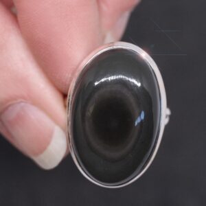 Ebony - Silver Sheen Obsidian Sterling Silver Ring Size 10