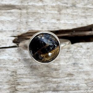 Edgy Minimalist Black Copper Obsidian Sterling Silver Solitaire Ring | Black And Gold Gemstone Ring | Boho | Rocker | Edgy | Goth