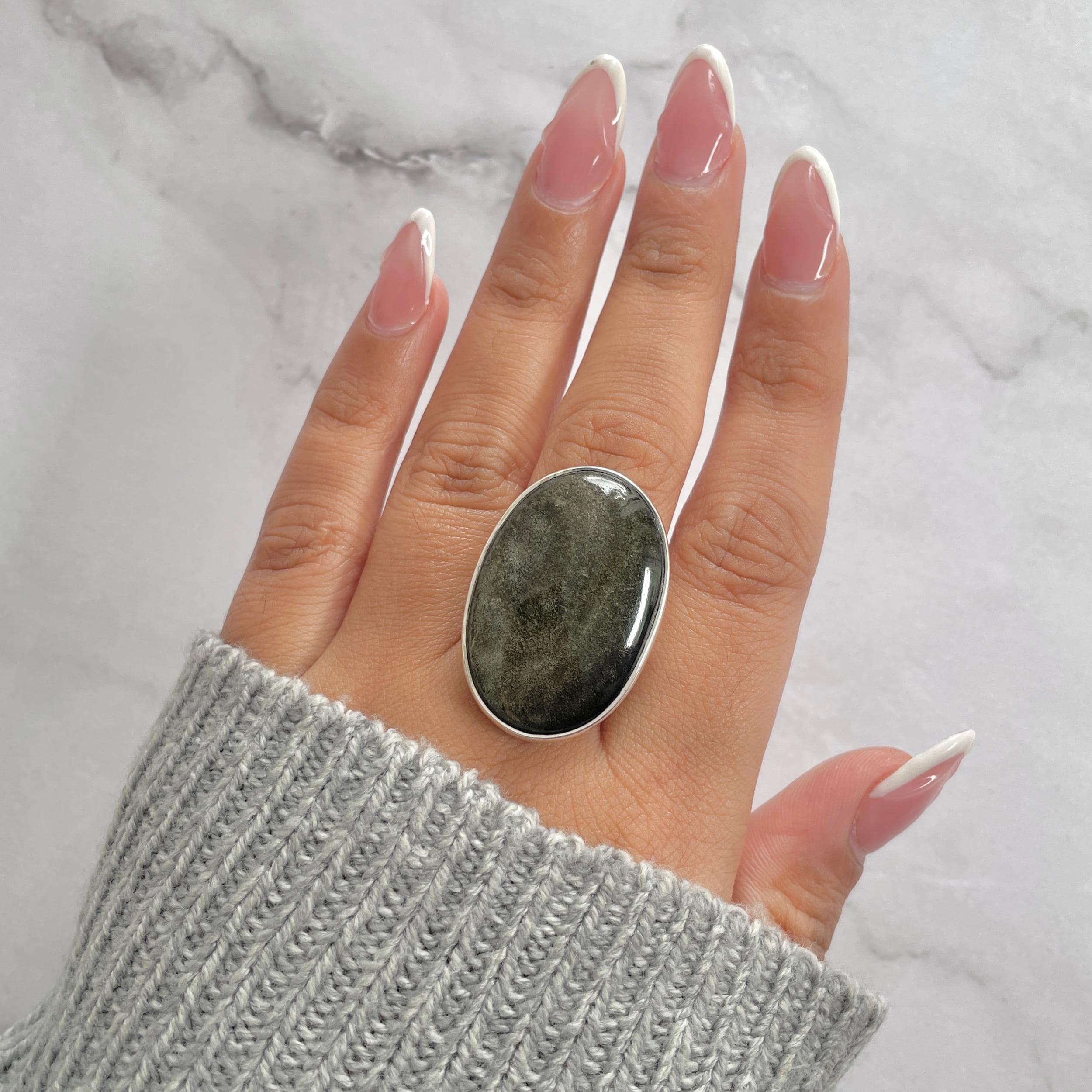 Gold Obsidian Adjustable Ring / 925 Sterling Silver / Healing Gemstone / Gifts For Her / Oval Cab / Gold Obsidian Statement Ring / Gdo-r-3.