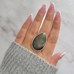 Gold Obsidian Adjustable Ring / 925 Sterling Silver / Healing Gemstone / Gifts for her / Pear Cab / Gold Obsidian Statement Ring / GDO-R-1.