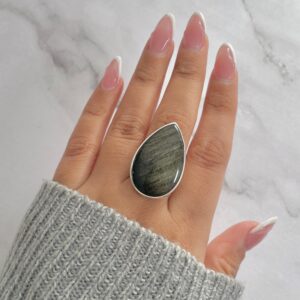 Gold Obsidian Adjustable Ring / 925 Sterling Silver / Healing Gemstone / Gifts for her / Pear Cab / Gold Obsidian Statement Ring / GDO-R-5.