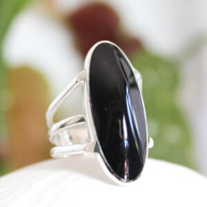 Oval Black Obsidian Ring, Sterling Silver (.950 Quality)