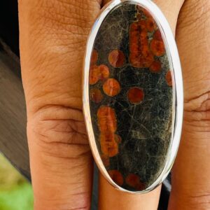 Peanut Obsidian Sterling Silver Ring: Long Oval Gemstone, Handmade