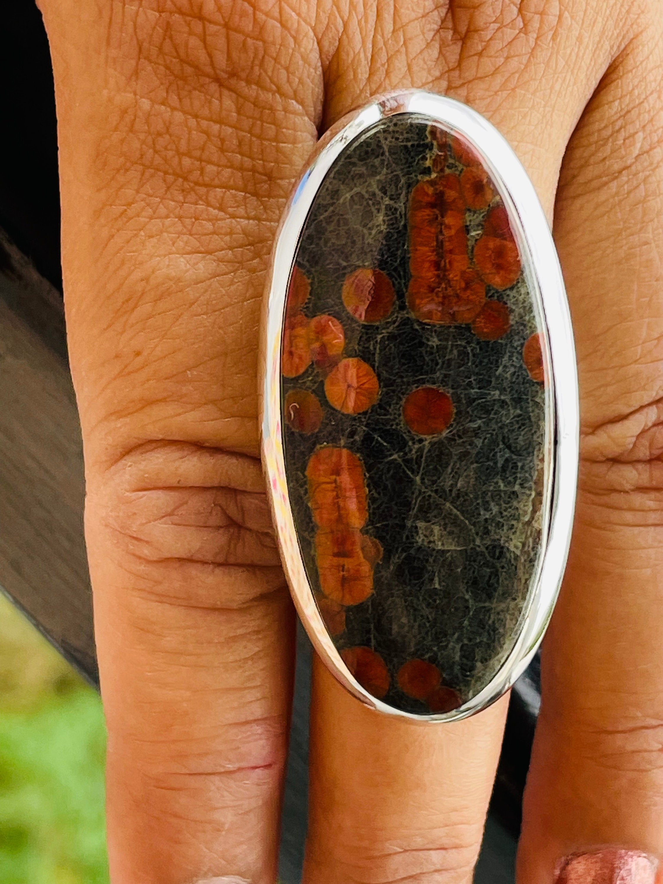 Peanut Obsidian Sterling Silver Ring: Long Oval Gemstone, Handmade
