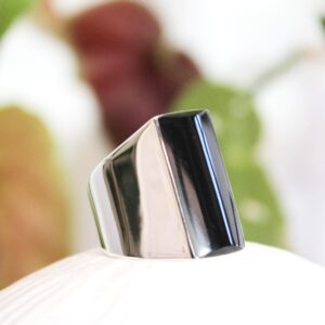 Rectangular Black Obsidian Sterling Silver Ring, Unisex Band (size 8-8.5)