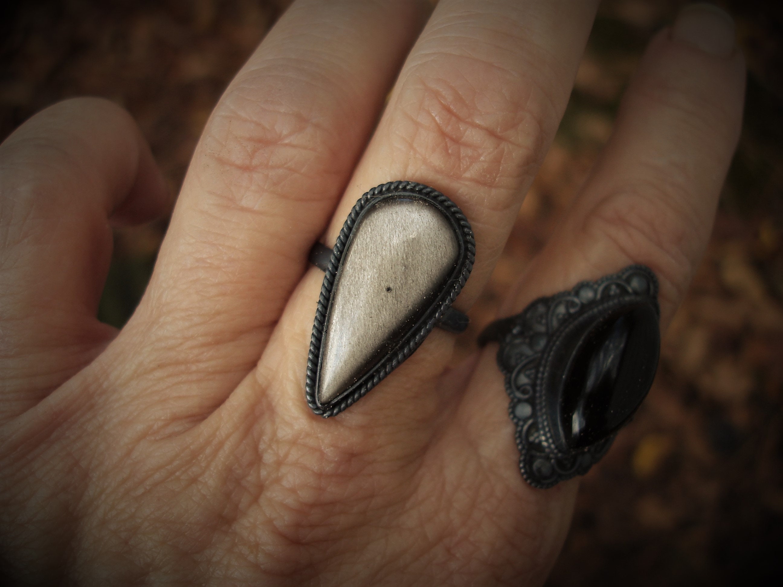 Sheen Sparkle Obsidian Ring, Size 7 Ring In Oxidized Sterling Silver