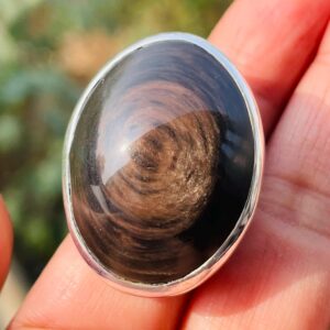 Shimmering obsidian sterling silver statement ring,Unisex