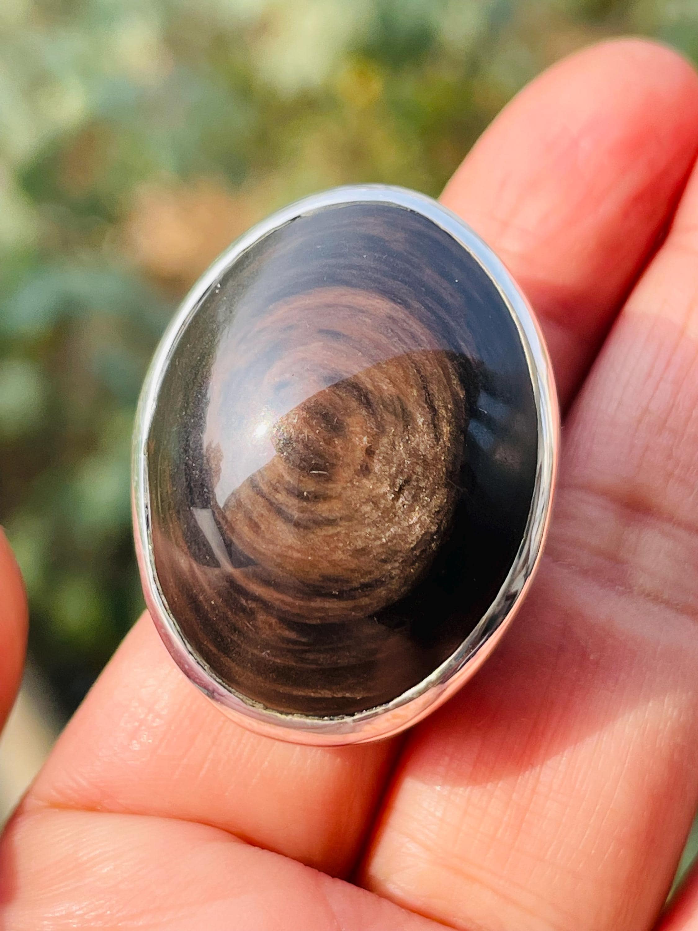 Shimmering Obsidian Sterling Silver Statement Ring,unisex