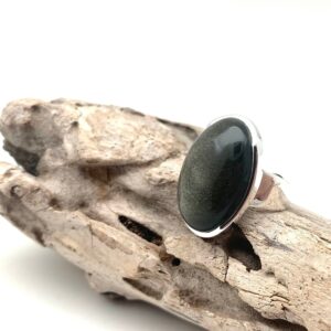 Silver Sheen Obsidian Ring – 925 Sterling Silver, Size 7