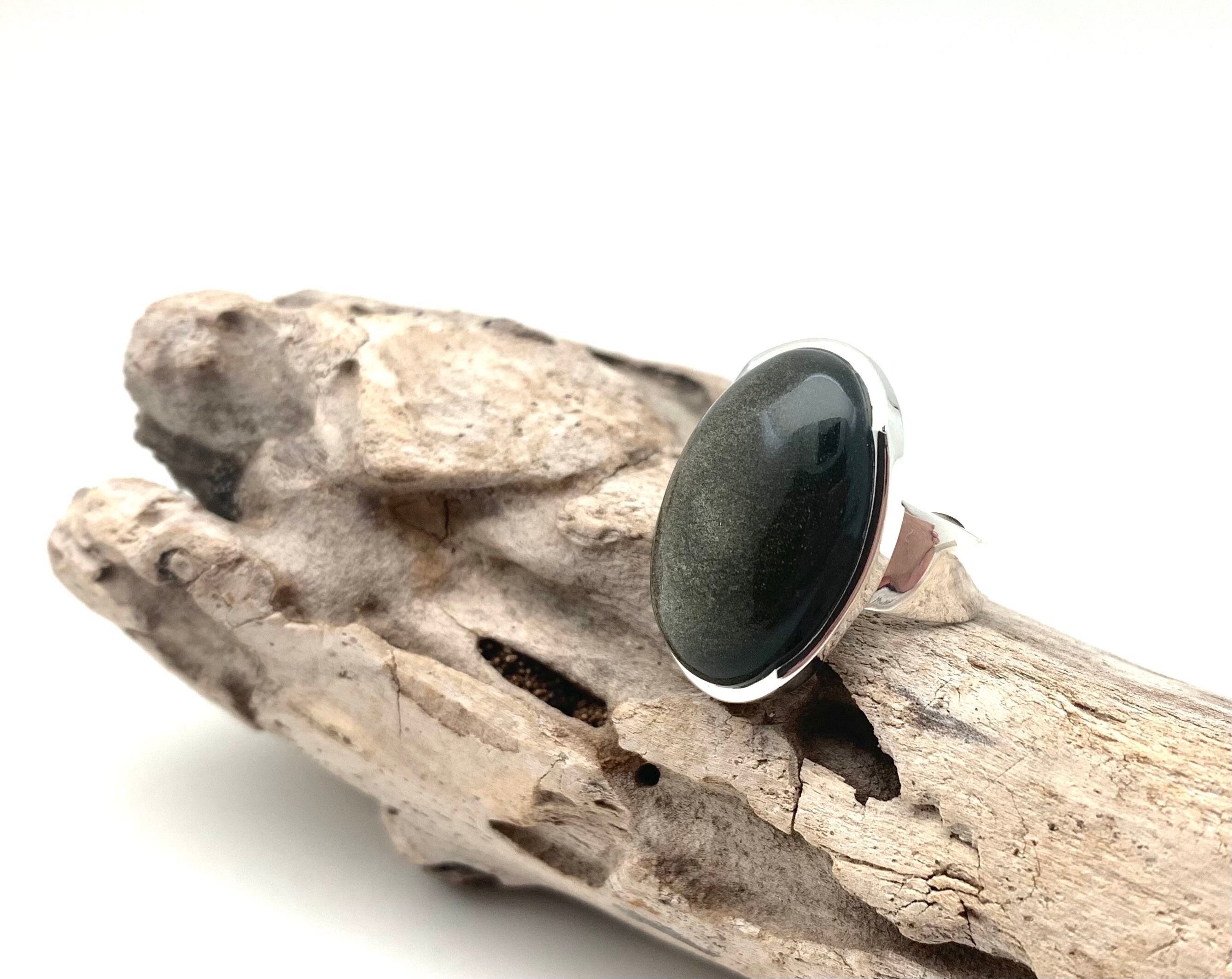 Silver Sheen Obsidian Ring – 925 Sterling Silver, Size 7