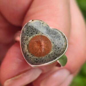 Size 8 3/4, Peanut Obsidian, Sterling Silver, Ring, Heart Ring