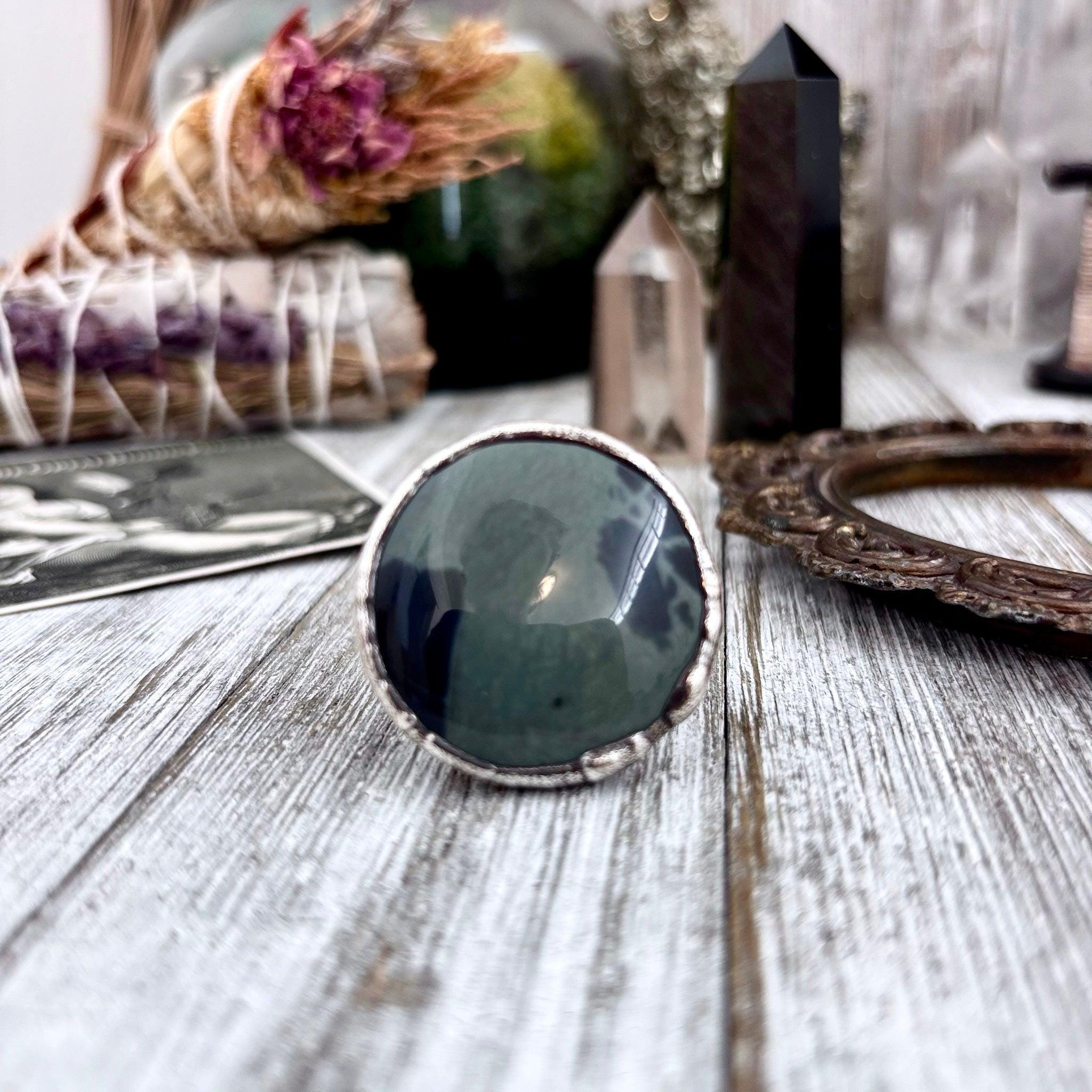 Spiderweb Obsidian Crystal Ring Fine Silver Size 7.5 / Foxlark Collection - One Of A Kind