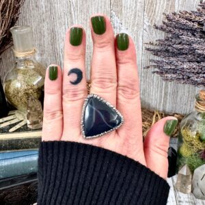 Spiderweb Obsidian Crystal Ring Fine Silver Size 8.5 / Foxlark Collection - One Of A Kind