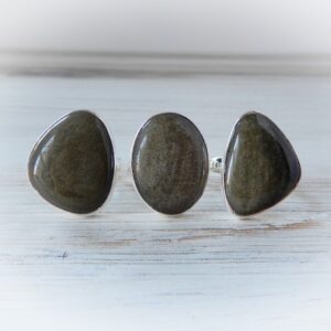 Obsidian Ring Sterling Silver • Adjustable Obsidian Rings