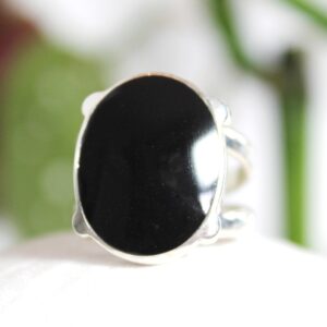 Sterling Silver Obsidian Ring, Andes Stone, Size 7
