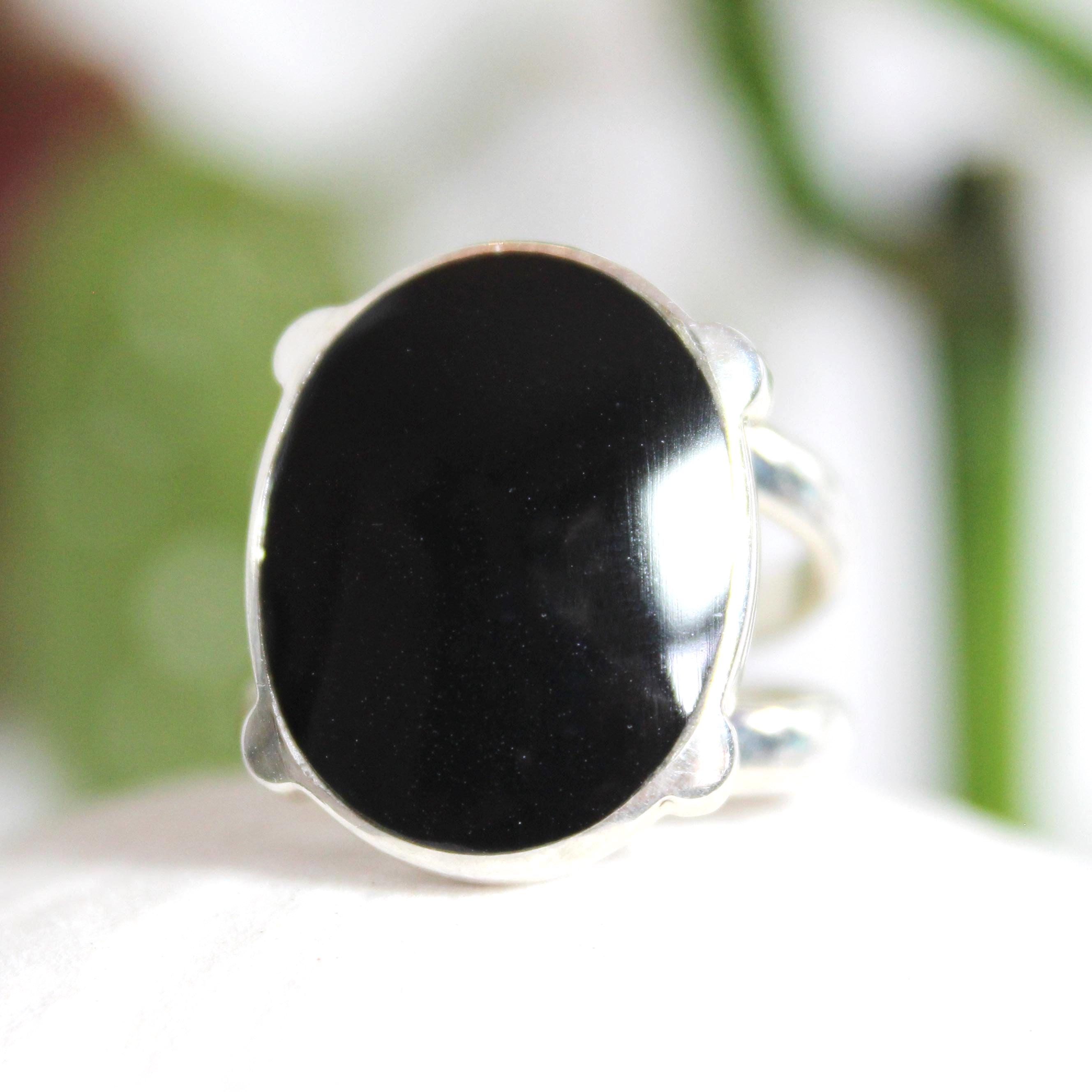Sterling Silver Obsidian Ring, Andes Stone, Size 7