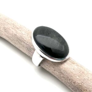Sterling Silver Moon Phase Obsidian Ring - Size 9