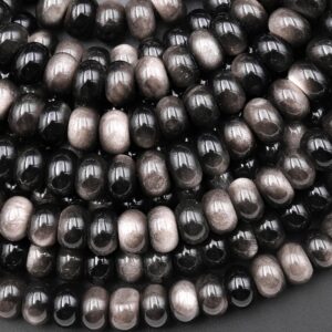 Aaa Natural Silver Obsidian Smooth Rondelle Beads 8mm 15.5" Strand