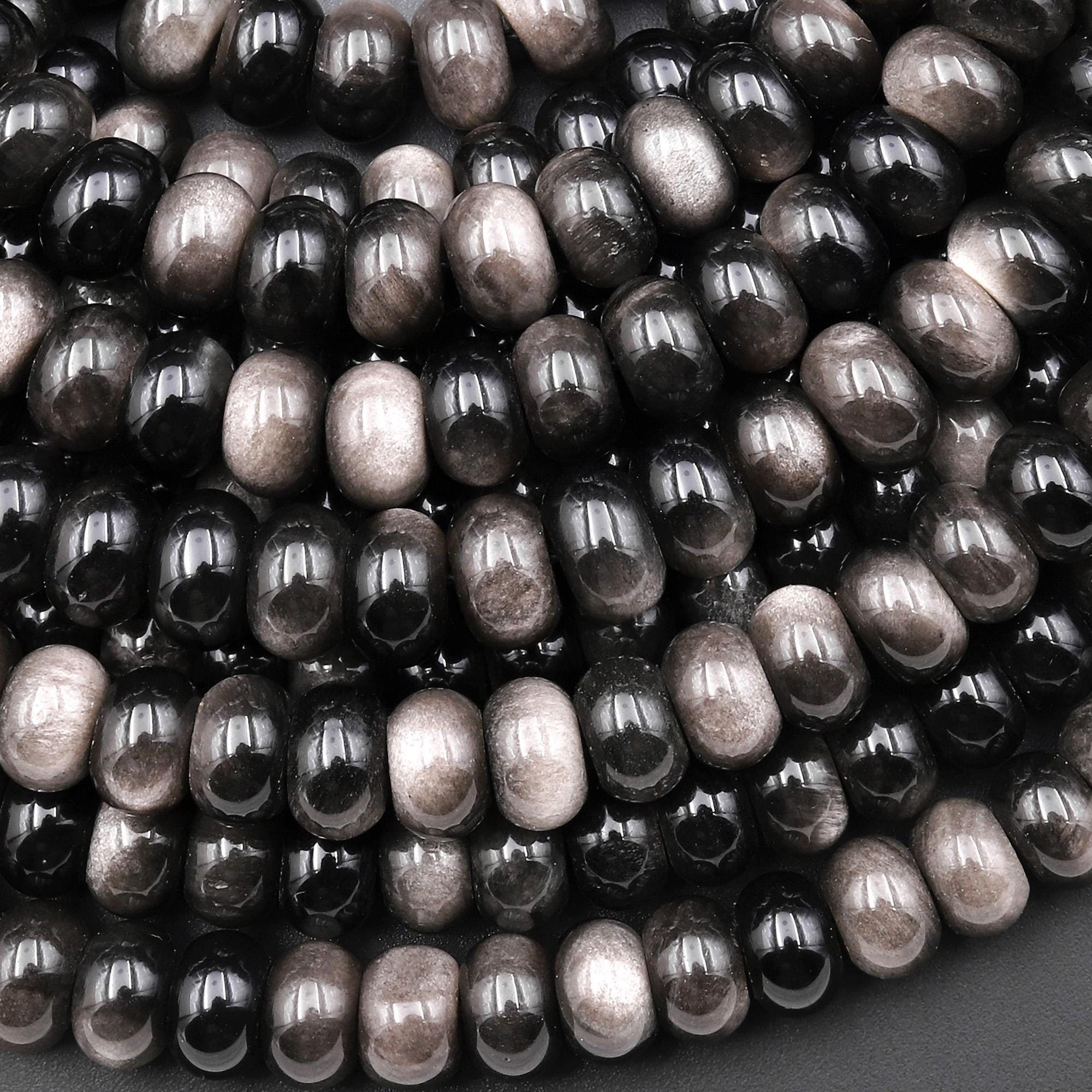 Aaa Natural Silver Obsidian Smooth Rondelle Beads 8mm 15.5" Strand Aaa Natural Silver Obsidian Smooth Rondelle Beads 8mm 15.5" Strand