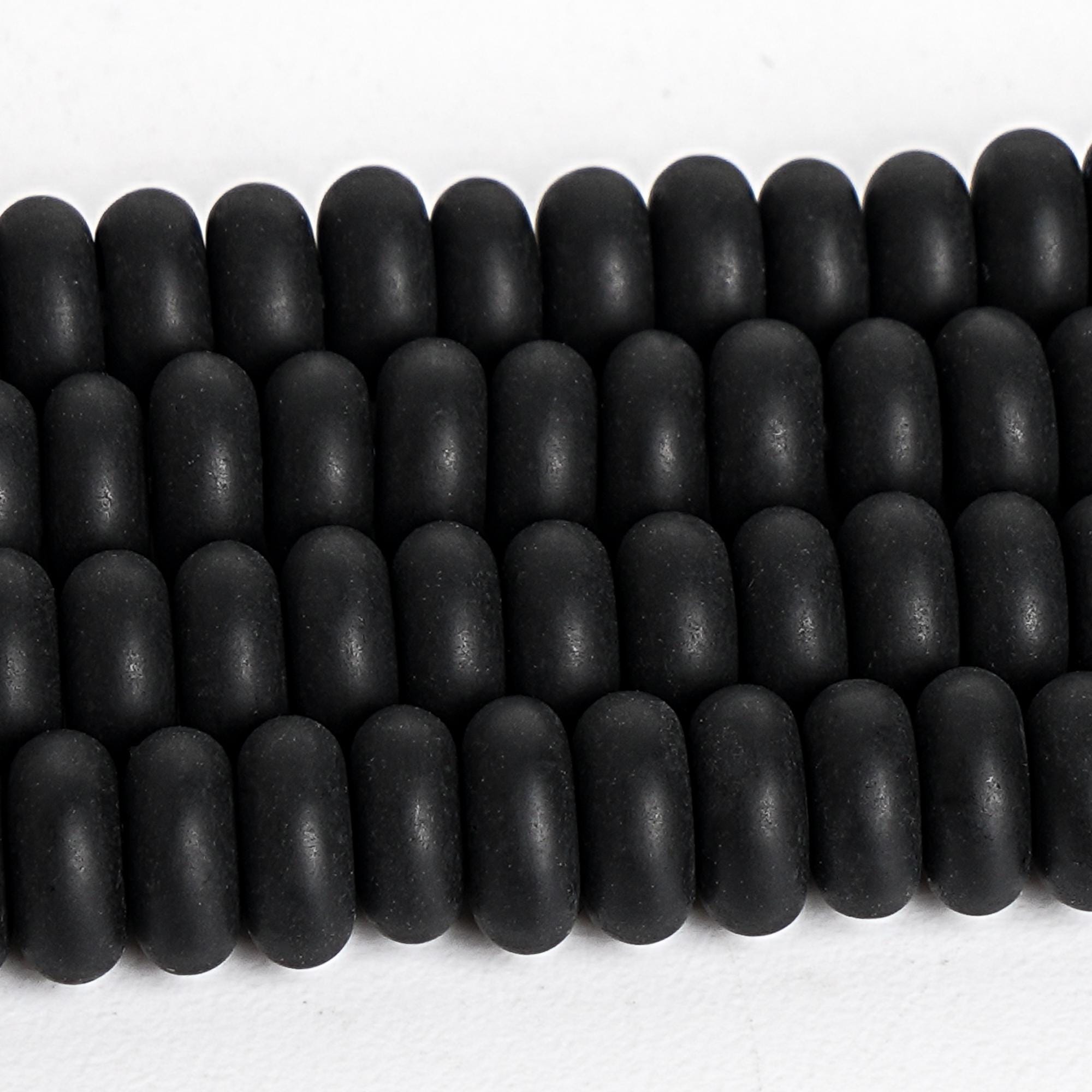 Genuine Natural Obsidian Gemstone Beads 6x3mm Matte Black Rondelle Loose Beads (117567)