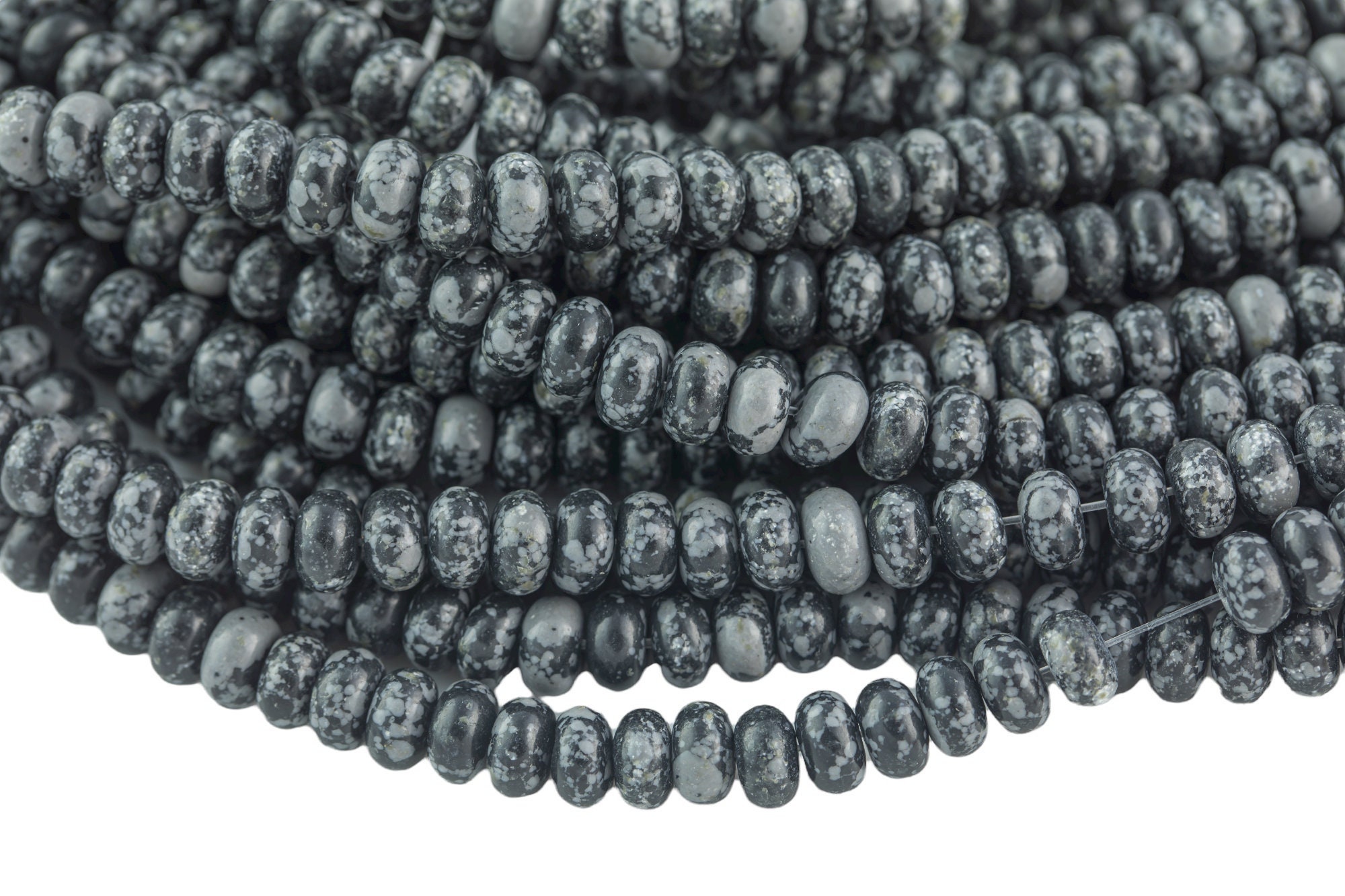 Natural Snow Flake Obsidian- High Quality In Roundel, 6mm, 8mm- Full 15.5 Inch Strand-full Strand 15.5 Inch Strand Smooth Gemstone Beads