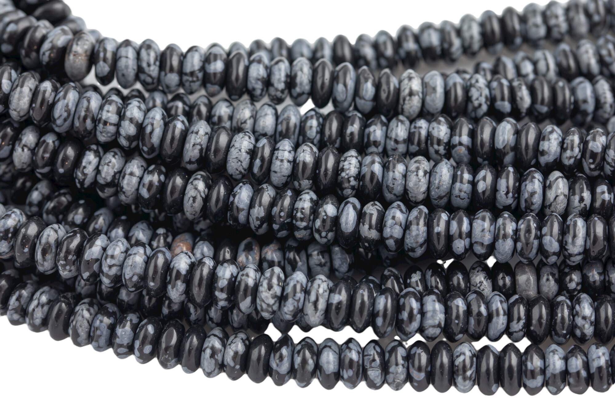 Natural Snow Flake Obsidian, High Quality In   Saucer Roundel, 6mm-full Strand 15.5 Inch Strand  Smooth Gemstone Beads Thin Roundel