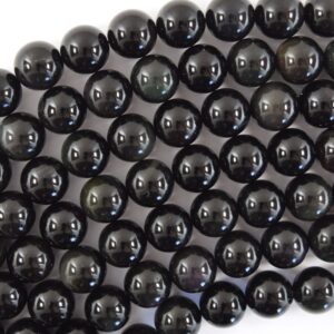 12mm natural rainbow black obsidian round beads 15" strand