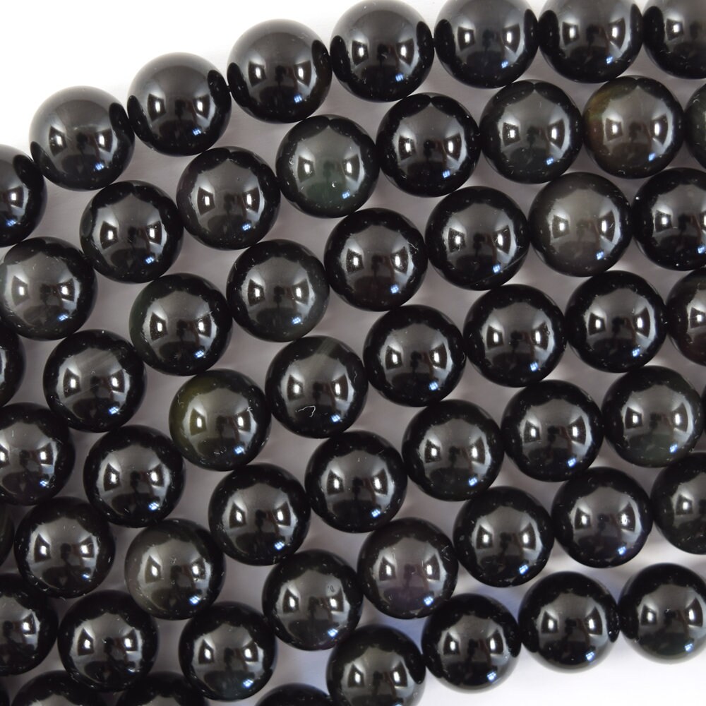 12mm Natural Rainbow Black Obsidian Round Beads 15" Strand 12mm Natural Rainbow Black Obsidian Round Beads 15" Strand