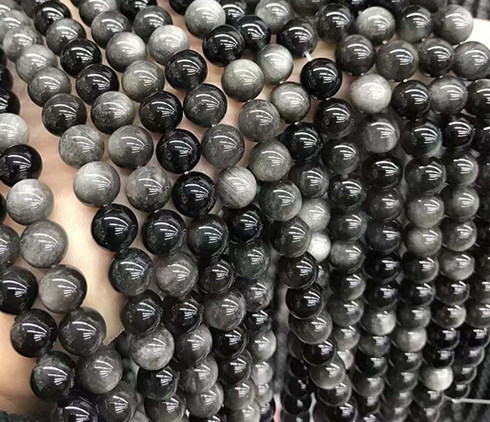 Natural Silver Obsidian Round Beads,4mm 6mm 8mm 10mm 12mm 14mm 16mm Silve Obsidian Beads Wholesale Supply,one Strand 15" Natural Silver Obsidian Round Beads,4mm 6mm 8mm 10mm 12mm 14mm 16mm Silve Obsidian Beads Wholesale Supply,one Strand 15"
