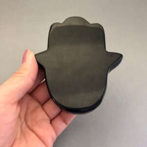 Black Obsidian Hamsa Hand Of Fatima Carving (4") For Mirror For Shadow Work, Protection Symbol, Good Luck Symbol, Altars, Metaphysical Work
