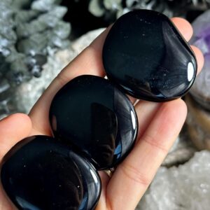 Genuine Black Obsidian Flat Palm Stone – 1.5” To 2"