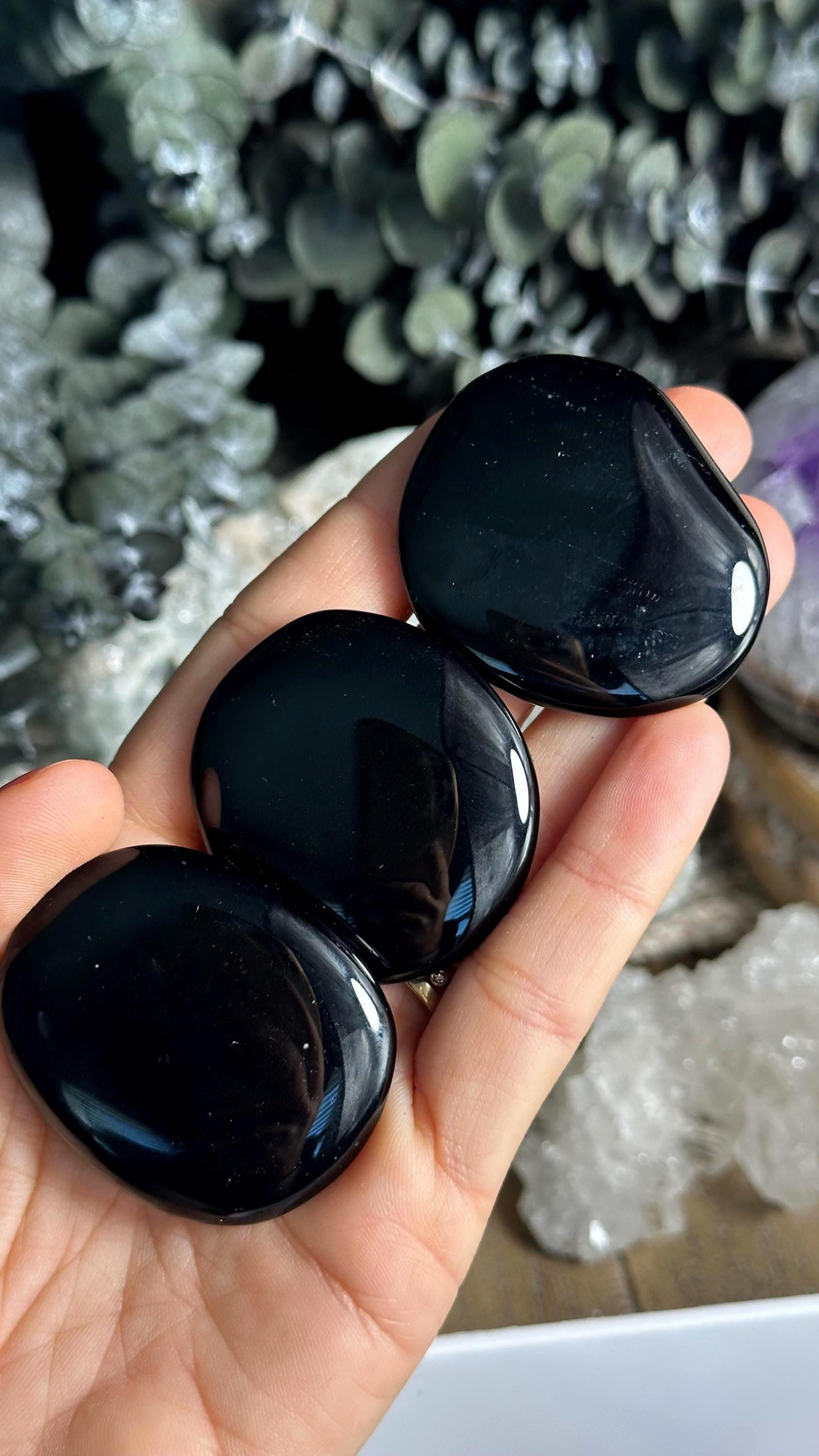 Genuine Black Obsidian Flat Palm Stone – 1.5” To 2"