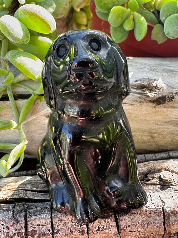 Hand Carved Powerful Obsidian Dog Figurine From Mexico