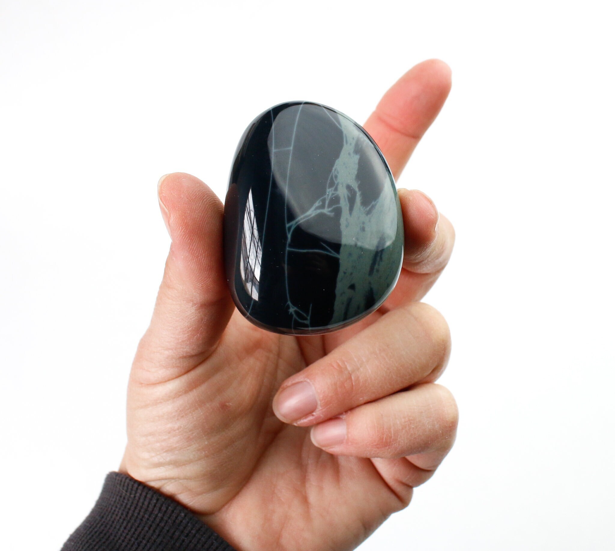 Spider Web Obsidian Palm Stone Freeform