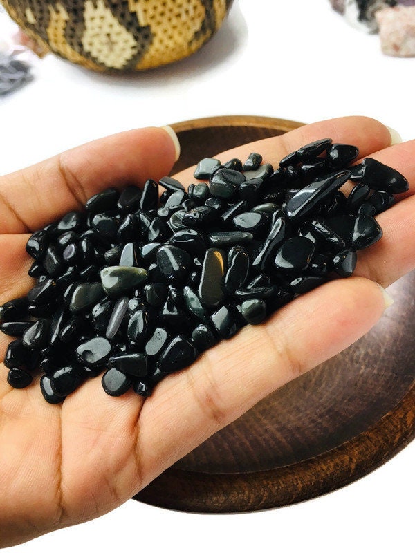 100g Black Obsidian Crystal: Small Tumbled Gemstone Chips