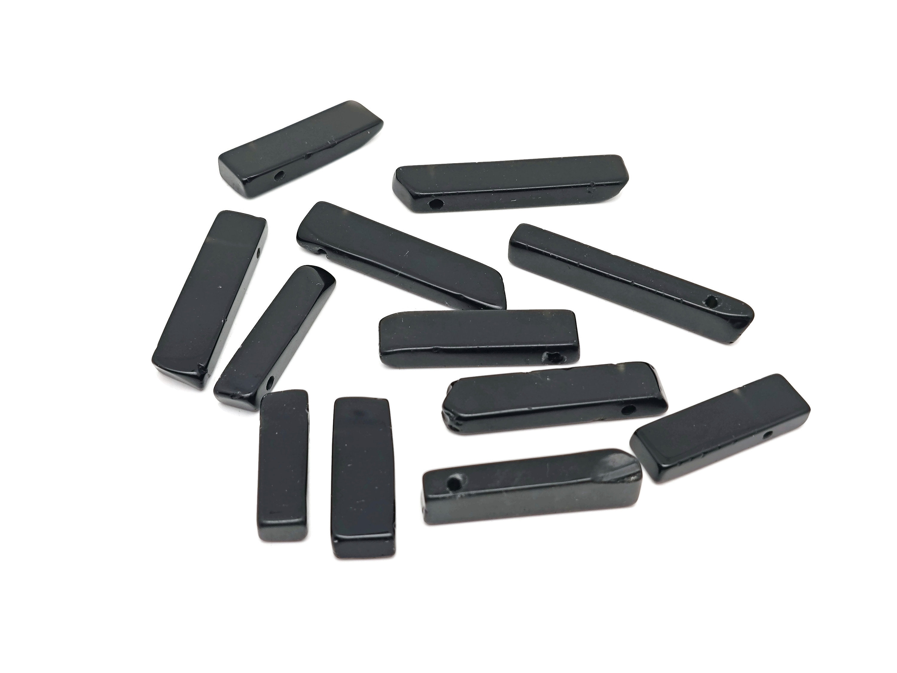 Obsidian Drilled Tumbled Stones - Rectangle Hole Tumbled Stone - Making Jewelry Cytsals - Bulk Stones - Nc1669