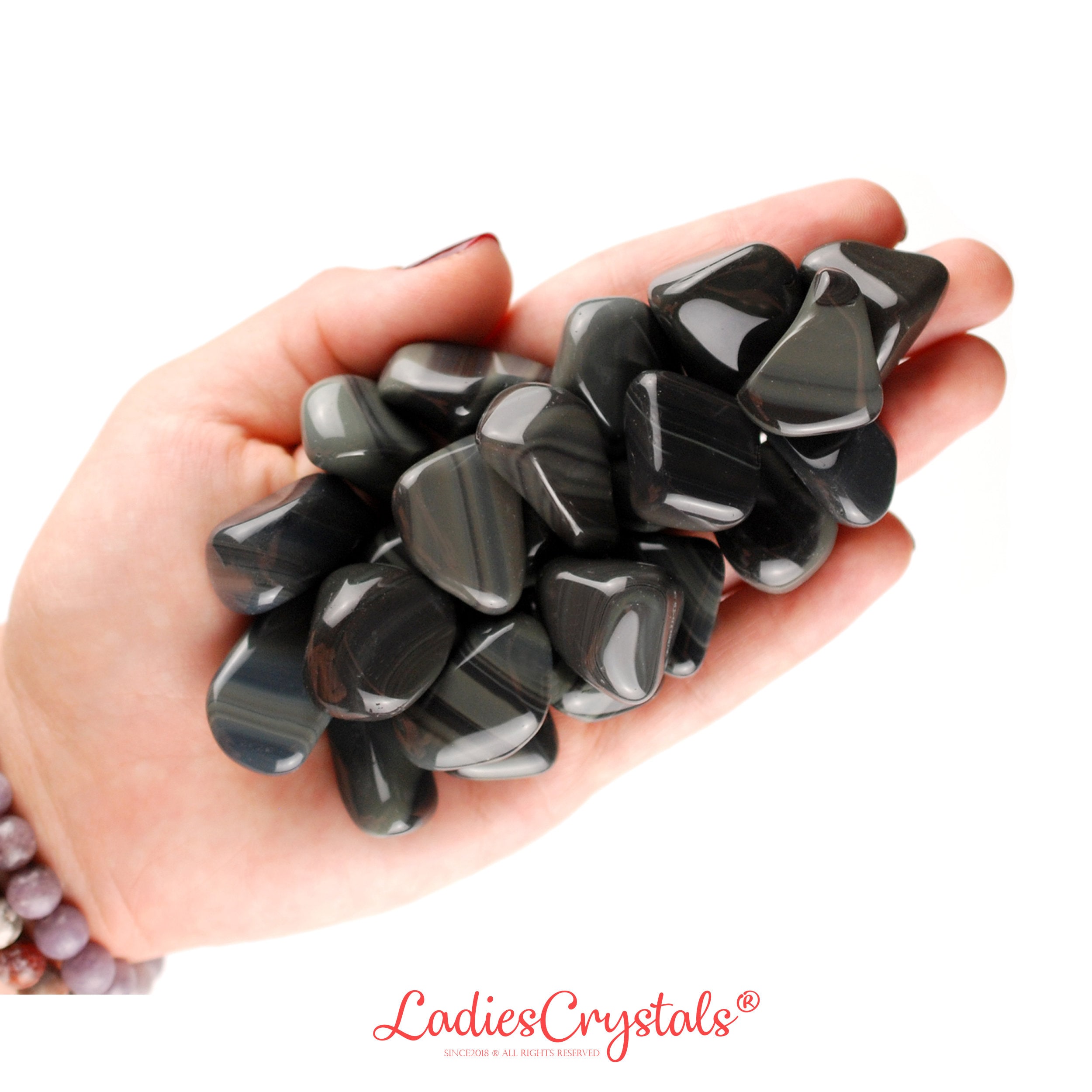 Platinum Obsidian Tumbled Stone, Silver Sheen Protection, Altar Ritual Gem