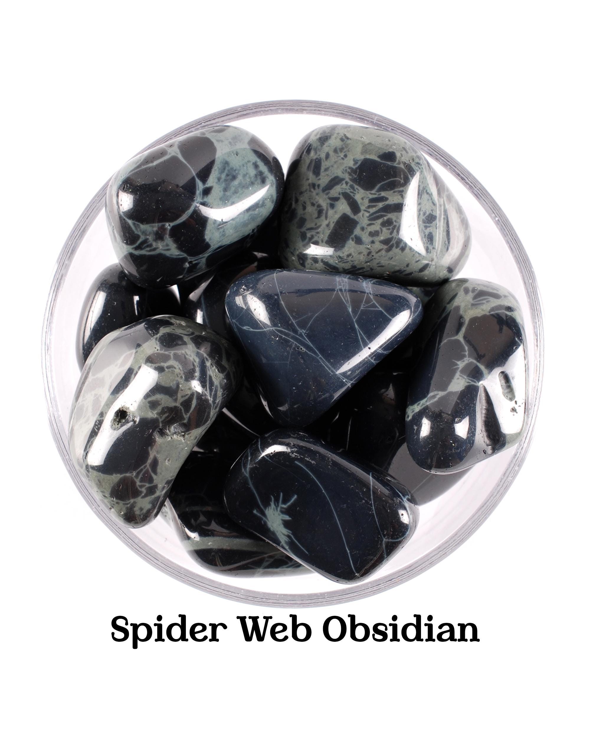 Rare! Spider Web Obsidian Tumbled Stone, Natural Protection Crystal For Shadow Work And Focus