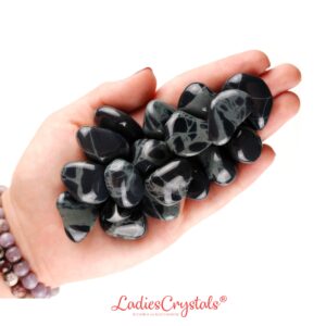 Spider Web Obsidian Tumbled Stone, Natural Banded Volcanic Glass, Protection And Insight Wellness Stone