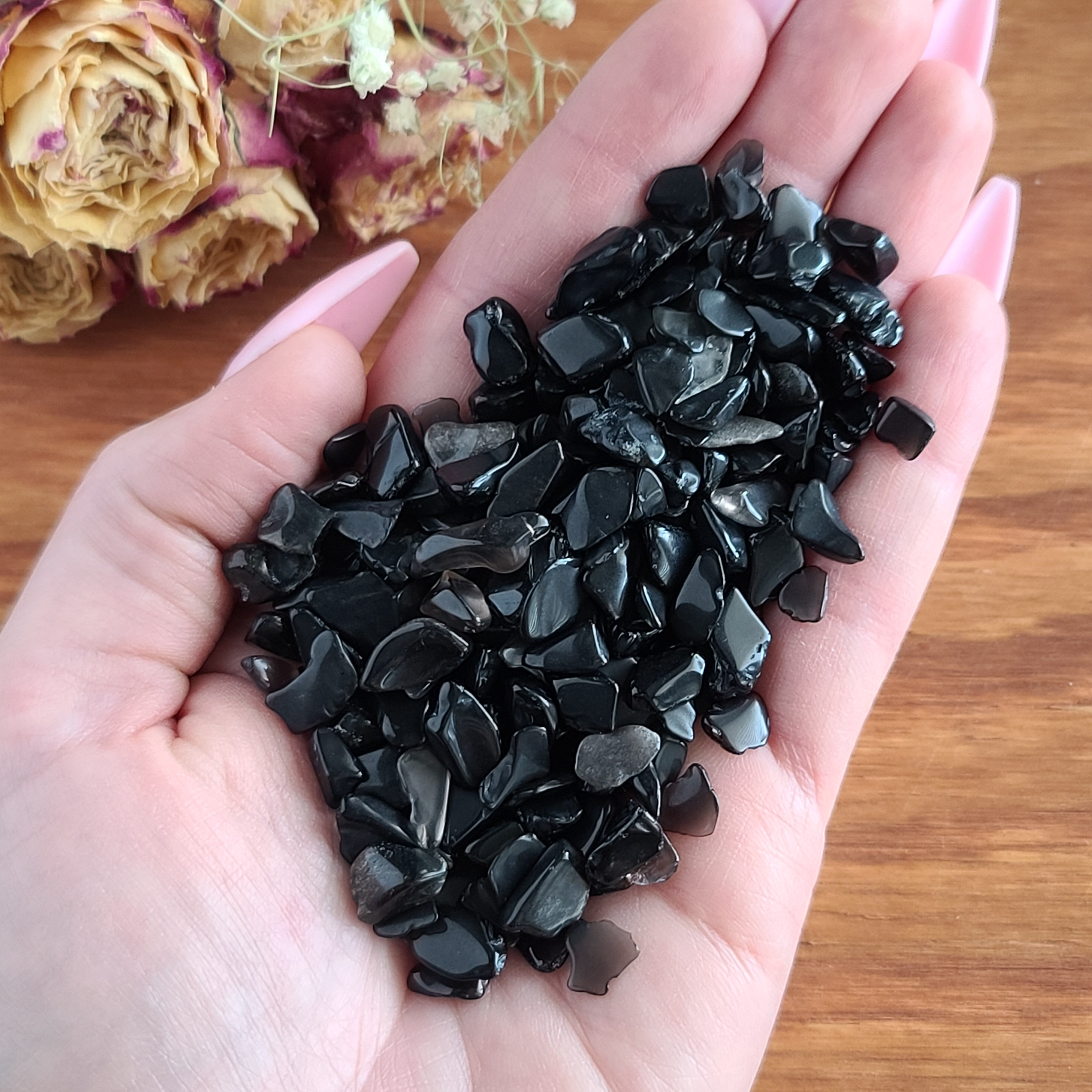Tiny Tumbled Black Obsidian Crystal Chips, Undrilled Gemstones (4-10 Mm)
