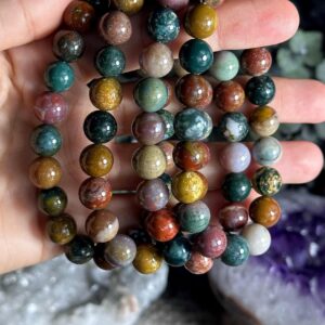 10mm Ocean Jasper Beaded Bracelet: Colorful Crystal Boho Stretch Jewelry