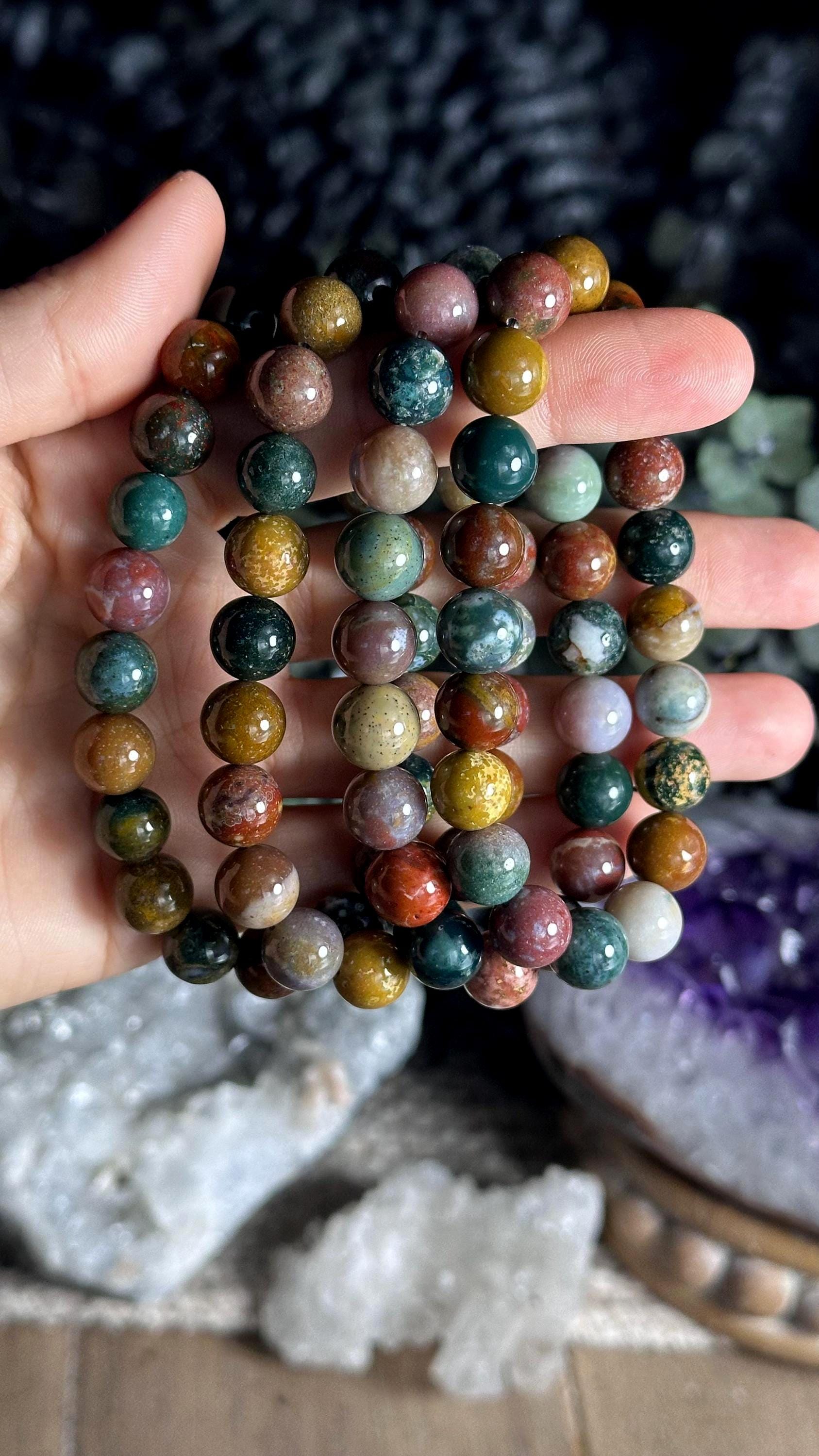 10mm Ocean Jasper Beaded Bracelet: Colorful Crystal Boho Stretch Jewelry 10mm Ocean Jasper Beaded Bracelet: Colorful Crystal Boho Stretch Jewelry