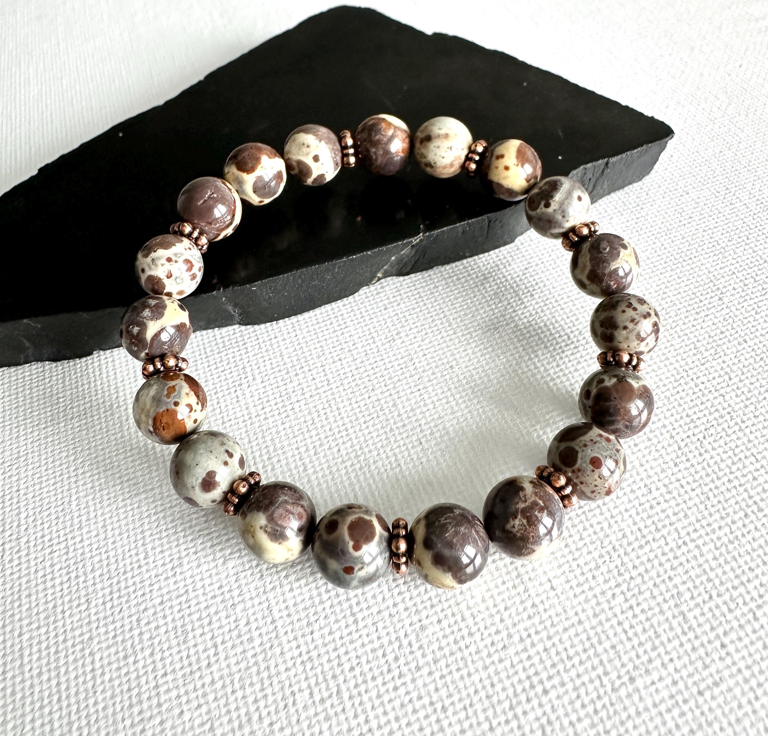 Astroite Chocolate Ocean Jasper Beaded Stretch Bracelet, Gemstone Everyday Jewelry
