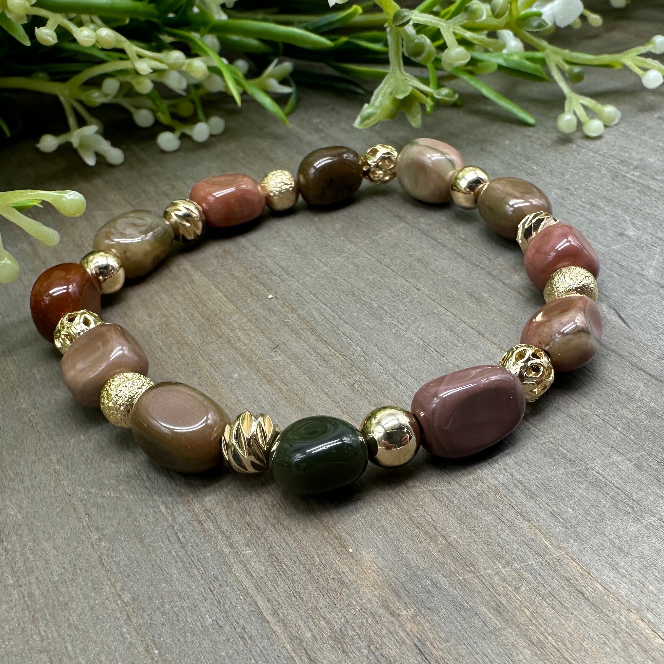 Balanced Energy Bracelet | Genuine Polished Polychrome Landscape Ocean Jasper Nugget Gemstone Bead Stretch Bracelet Balanced Energy Bracelet | Genuine Polished Polychrome Landscape Ocean Jasper Nugget Gemstone Bead Stretch Bracelet