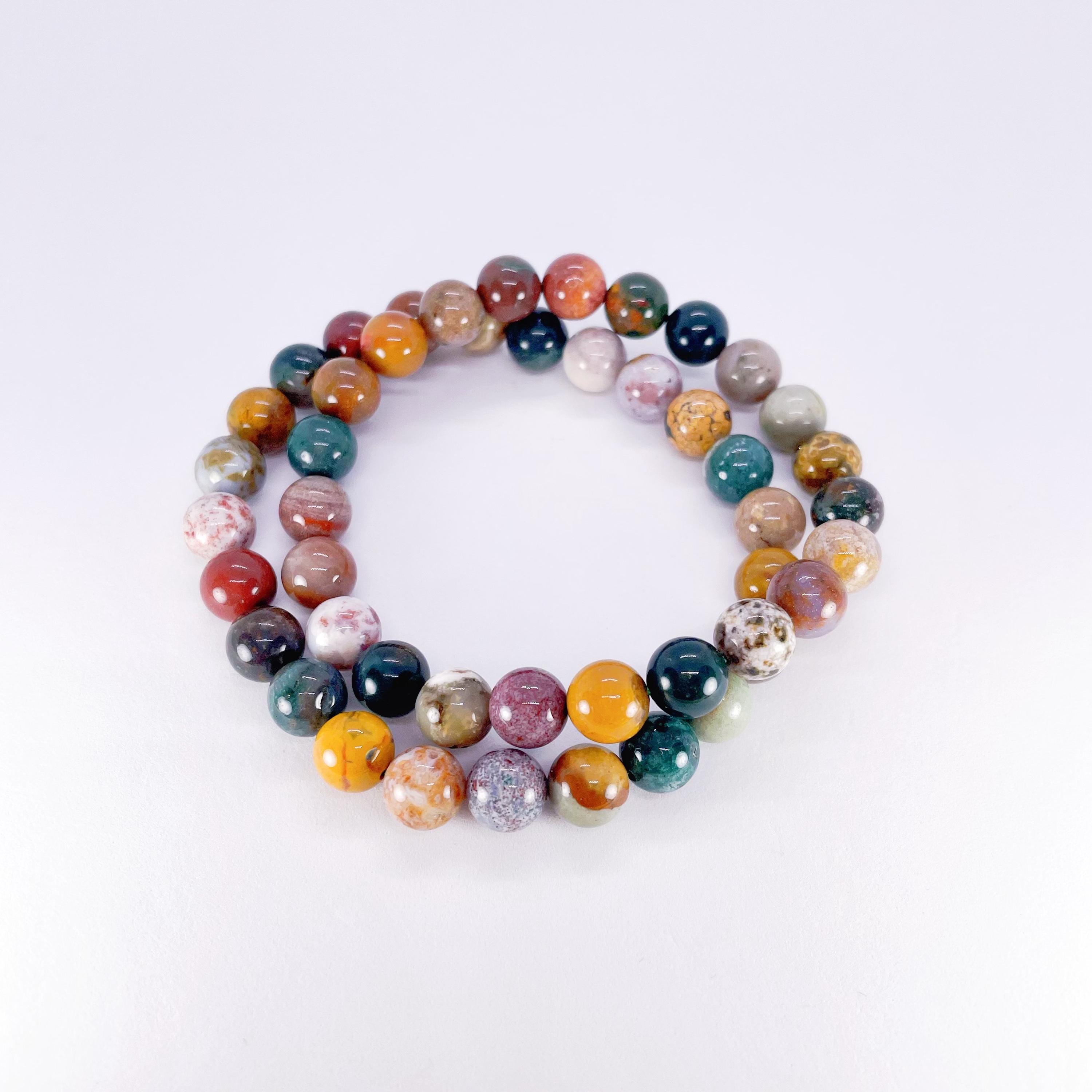 Ocean Jasper Beaded Bracelet, 8mm Natural Multicolor Gemstone, Calm & Positive Energy, Capricorn Stone, Christmas Birthday Gifts For Her Ocean Jasper Beaded Bracelet, 8mm Natural Multicolor Gemstone, Calm & Positive Energy, Capricorn Stone, Christmas Birthday Gifts For Her