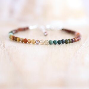 Ocean Jasper Dainty Bracelet In Sterling Silver, Gold Or Rose Gold Filled With 3mm Faceted Beads, Natural Gemstone Jewelry