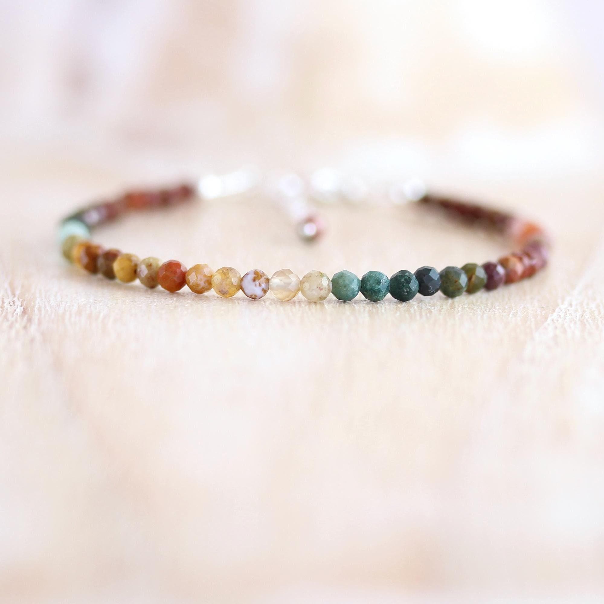 Ocean Jasper Dainty Bracelet In Sterling Silver, Gold Or Rose Gold Filled With 3mm Faceted Beads, Natural Gemstone Jewelry
