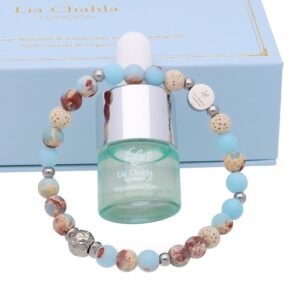 Ocean Jasper Bracelet with Essential Oil, Lava Rock Aromatherapy Bracelet, Silver Beaded Bracelet, Happiness Gift for Women