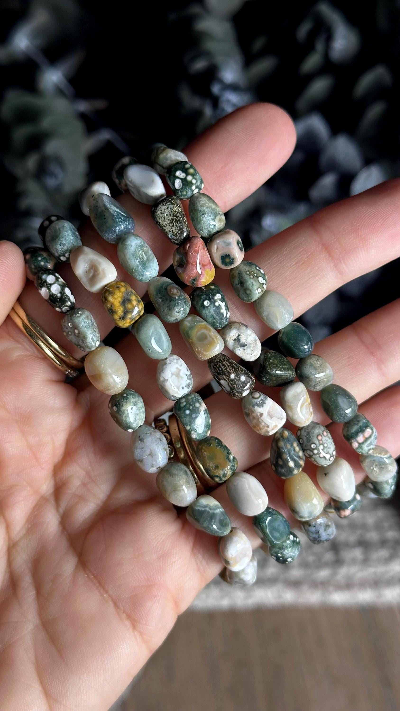 High Quality 6mm Tumbled Ocean Jasper Bracelet: Crystal Gemstone Jewelry