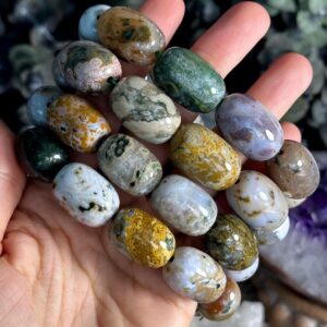 Large Ocean Jasper Bracelet: Barrel Bead Crystal Gemstone Jewelry